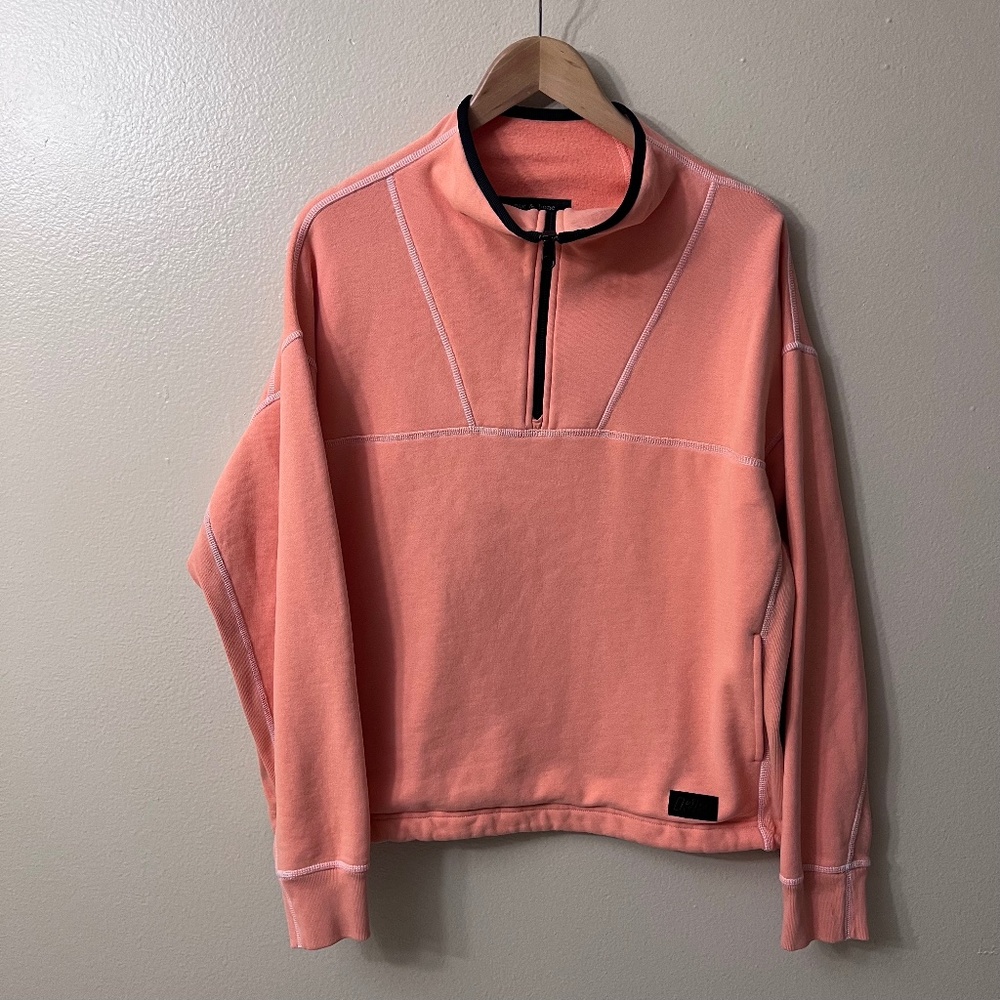 rag & bone Women Fleece Cropped Fit Quarter Zip  Sweatshirt Pullover Sz L Orange